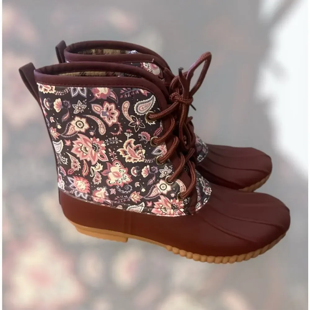 Simply Southern Duck Boots Women's‎ Size 6 Burgundy Multi